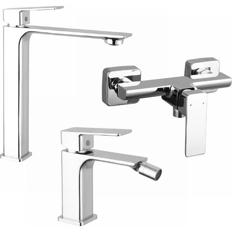Mélangeur avec lavabo haut, bidet sans vidange et douche externe en laiton chromé Mod. Ingrid (1/4)