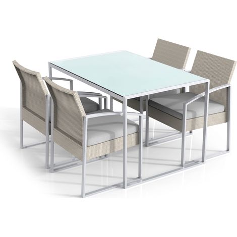 Set Tavolo e 4 Sedie da Giardino in Acciaio e Polyrattan Fadi Bilbao