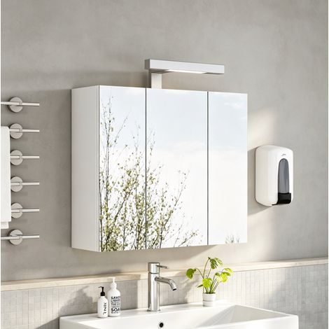Mobile bagno specchio 60 cm, 3 ante, LED, presa, bianco HAVRYA (1/5)