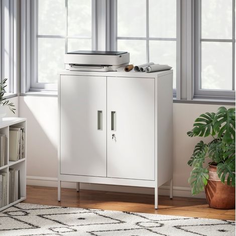 Armoire de bureau 80x40x100 cm blanche en acier avec portes verrouillables et étagères réglables (1/5)