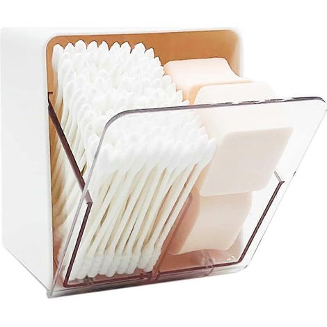 Boîte de rangement pour boules de coton, cotons-tiges, disques, fil dentaire, avec distributeur à 2 compartiments, idéale pour le comptoir de salle de bain. (1/5)