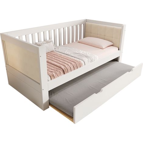 Letto da giorno 90x200 cm con letto estraibile 90x190, design salvaspazio in legno di pino bianco, con rete a doghe, ideale per camere ospiti e piccoli spazi  CHICFURN (1/5)