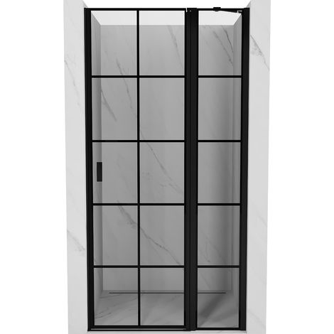 Mexen Mist puerta de ducha abatible derecha 120 cm, rejilla negra, negro - 8A4-120-000-70-77-P (1/5)