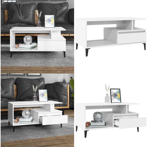 Couchtisch Weiß 90x49x45 cm Holzwerkstoff - Couchtisch - Wohnzimmerschreibtisch - Weißer Couchtisch - Holzwerkstoff Couchtisch - Industriel Style Couchtisch - Home & Living (1/5)