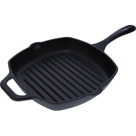 Victoria 38571 Sartén Grill Hierro Fundido Curado Inducción 25x25cm, Apta Fuego, Barbacoa, Cast Iron Skillet  Negro (1/5)