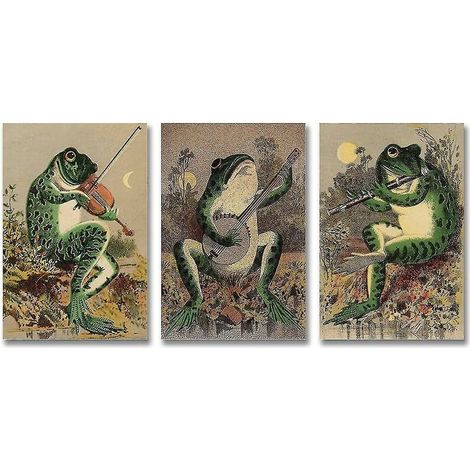 CREA 3 Posters Funny Bathroom Wall Art Frog Art Poster Canvas Painting Vintage Frog (1/4)