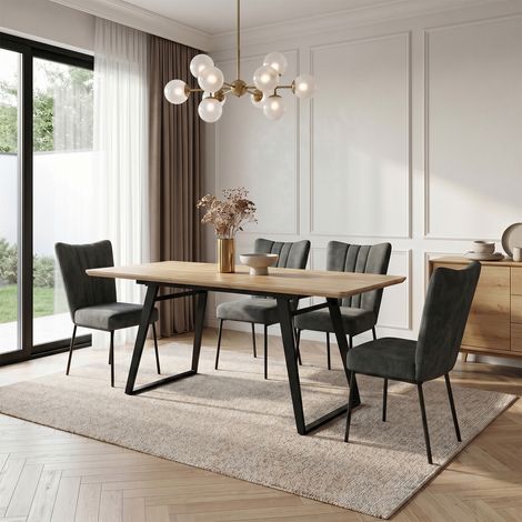 HIPIHOM Table à Manger Extensible pour 4 à 6 Personnes, Table Extensible 130-170 cm, Hauteur 76 cm, Largeur 85 cm, Plateau en MDF, U Pieds en Métal, Charge max 100 kg (Table,4 Chaises-Gris) (1/5)
