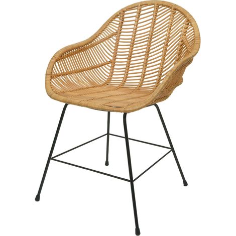 Chaise de salle à manger HWC-M28, Chaise de cuisine en osier Chaise en rotin Chaise, Kubu rotin métal (1/5)