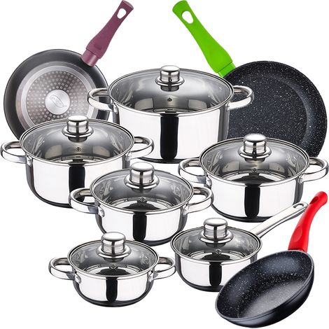 Bateria de cocina 12 piezas SAN IGNACIO Cassel en acero inoxidable con juego de sartenes (18/22/26 cm) SAN IGNACIO Jolie en aluminio forjado (1/5)