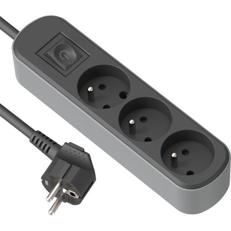 Electraline 32021 - Blocco multipresa prima 3 prese 16 A, con interruttore, cavo H05VV-F, sezione 3G1,5 mm², lunghezza 3M, nero/grigio (1/5)