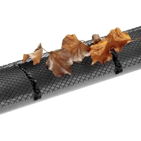 CSPARKV Grillage de protection gouttière 6m 10 clips fixation se découpe résistant intempéries protège-gouttière grille anti-feuilles noir (1/4)