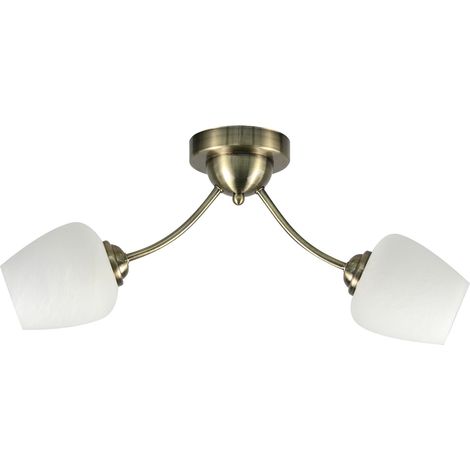 Plafonnier vintage patiné verre blanc 2xE27 Candellux (1/2)