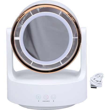 Bladeless desk fan with illuminated mirror and LED lamp, quiet, oscillating, 5V rechargeable, white (1/5)