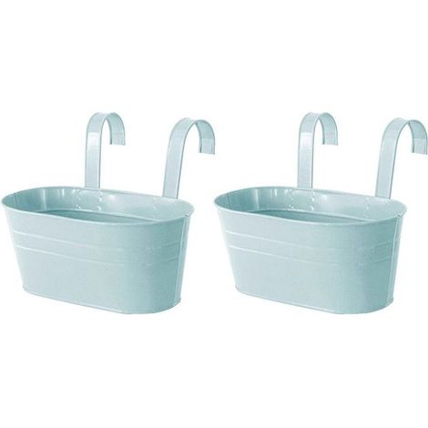 Secchio ovale in 2 pezzi con gancio, vaso da fiori sospeso per balconi, vaso da fiori sospeso in ferro battuto, gancio rimovibile, con foro di drenaggio e H (1/5)
