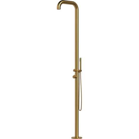 SINED Ducha De Exterior de Acero Inoxidable 316L Color Oro con Mezclador y Ducha de mano 230cm Ideal para Ambientes Marinos y Termales Agua calientefría a traves del suelo DOCCIA CHIA ORO