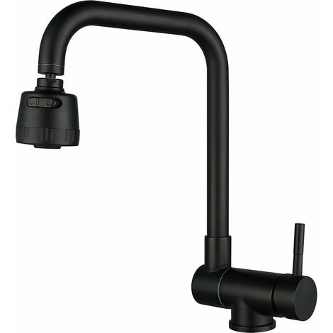 Grifo de cocina extraíble SJQKA, para debajo de la ventana con 2 chorros, grifo giratorio de 360° de acero inoxidable 304 (negro) (1/5)
