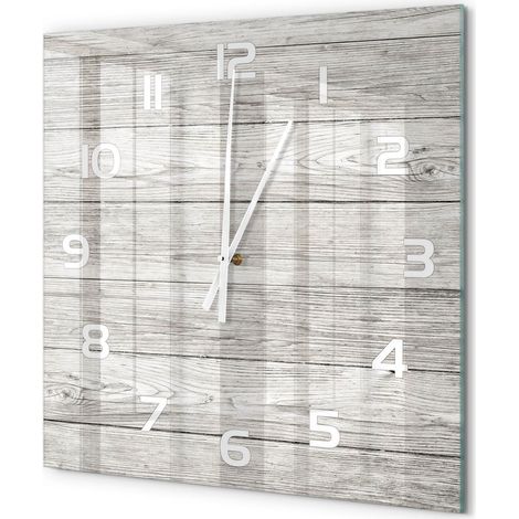 Grande Horloge Murale Carrée Verre Trempé Chiffres Lisibles Silencieuse Moderne Arrière-plan en bois 60x60 cm (1/5)
