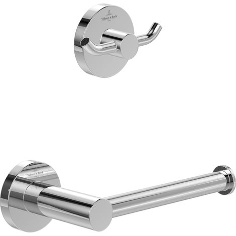Villeroy & Boch - Set di accessori per bagno e WC : porta carta igienica a parete + doppio gancio per asciugamani, cromato
