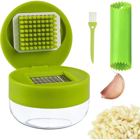 1er Pack Knoblauchschneider Silikonschäler, Edelstahl Klingen praktisch mit praktischer Aufbewahrung (1/5)