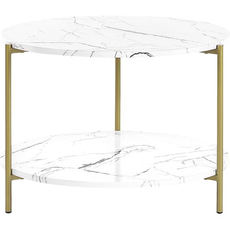 Mesa de centro efecto mármol blanco dorado 60 cm MDF metal patas de metal Reva (1/5)