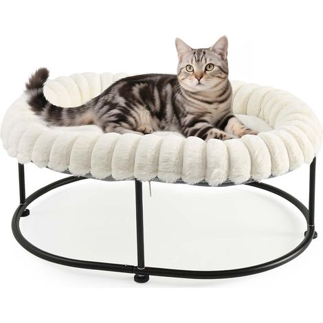 Cat Hammock Raised Bed for Cats Indoor Kitten Basket Small Dog Sofa Pet Lounger Chair with Sturdy Metal Structure Washable Cushion 58.5 x 43 x 21 cm (White, L) (1/5)