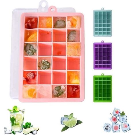 Primaoace Bac à Glaçons,Lot de 4 Bac a Glacons en Silicone avec Couvercle Bebe,30 Compartiments (1/4)