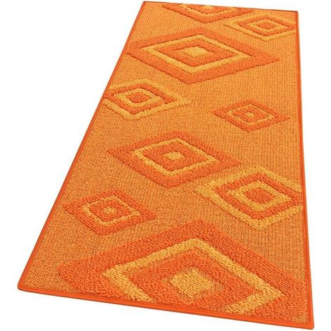 Tapis de Cuisine Losanges 3D Doux Bordé Moderne Coureur Antidérapant Orange - 57x40 Cm (1/4)