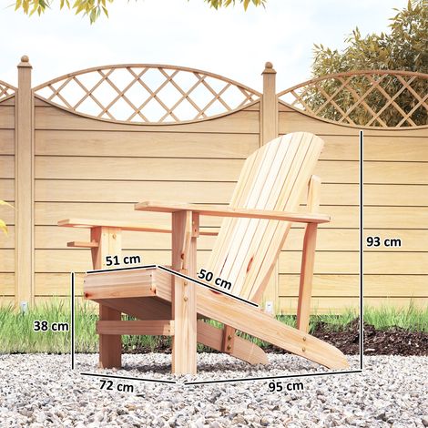 Chaise de jardin Adirondack avec porte-gobelet, chaise longue de jardin, chaise de balcon, bois massif, finition naturelle, 72 x 95 x 93 cm (1/5)