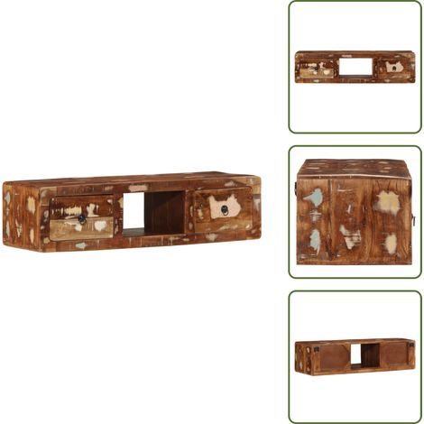 Meuble TV mural 100x32x25 cm bois massif de récupération - Meuble TV Mural - Meubles TV Muraux - Meuble TV - Banc TV