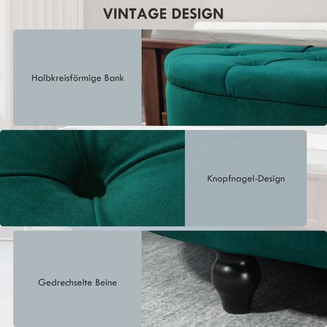 Banque de rangement avec coffre ouvert, banc rembourré en bois d'hévéa, toucher velours, vert foncé, 120 x 46 x 42 cm pour salon et entrée (1/5)