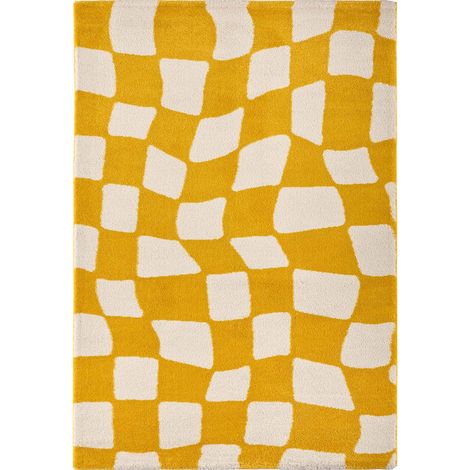 Tapis jaune moderne épais à poils longs doux intérieur - 80 x 140 cm (1/5)