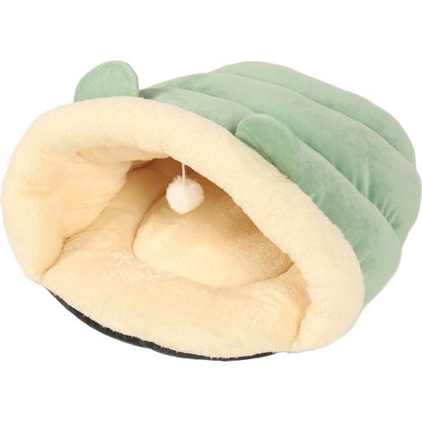 Lit-cave triangulaire pour chat, chaud, doux et confortable, semi-fermé, type tente, nid douillet pour petits animaux de compagnie, idéal pour l'hiver, pour chiots et chats d'intérieur, vert, taille S (1/5)