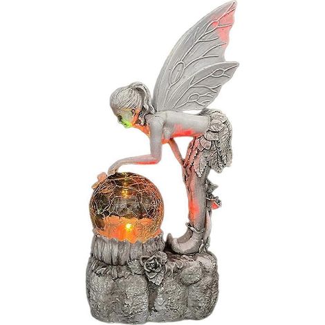 Solarbetriebene Gartenfee, leuchtende Engelsstatue für die Außendekoration, Feengartenfigur mit LED-Licht, wetterfestes Ornament.
