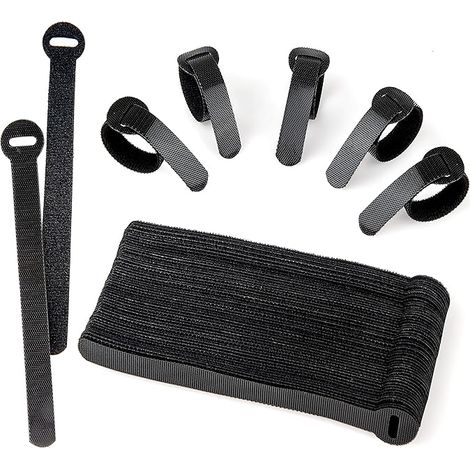 Lntyq 60er-Pack schwarze, wiederverwendbare Kabelbinder, verstellbar und lösbar, für PC-Kabelmanagement, Kabelorganisation, Fernseher, Büro (1/5)