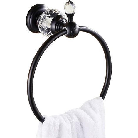 Anillo para toallas de cristal, anillo para toallas de baño con remate de cristal (negro) (1/4)