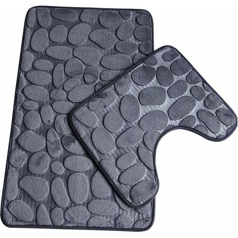 Rutschfeste Badematten, weiche Badezimmer-WC-Vorleger, saugfähige Toilettenmatten, U-förmige Toilettenkonturmatte, maschinenwaschbar, grau, 2er-Set (1/4)