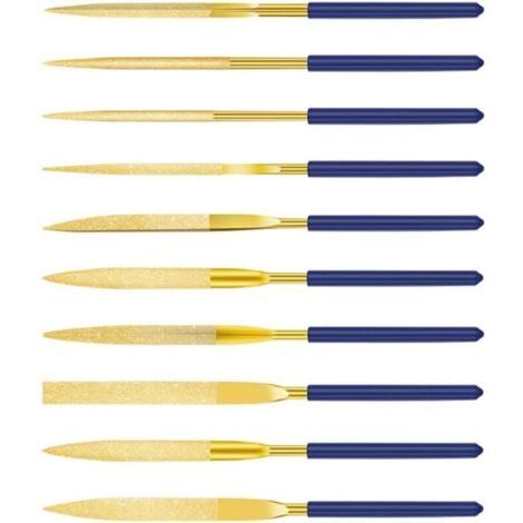 Plat Fichier Ensemble, 10 Pièces Mini Lime à Aiguilles, Limes à Aiguilles Diamantées, Jeu de Limes Aiguille, pour Bricolage Boiserie Métal Plastique Verre Bijoux (180 mm)