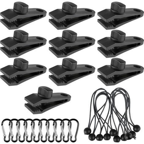 30 Pièces Attache Bache Set avec Mousquetons Noirs,Tendeur Elastique (1/5)