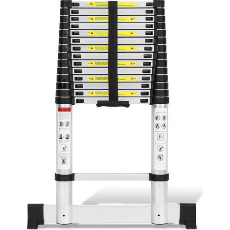 Wolketon Scala telescopica in alluminio da 4,4 m, scala a pioli diritta con stabilizzatore, portata fino a 150 kg