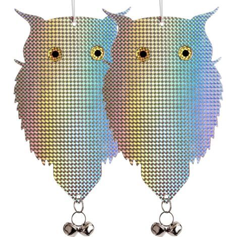 2er-Pack Eulen-Lockvögel, Taubenabschreckung, zum Aufhängen im Freien, reflektierende Kunststoff-Tauben, zum Abschrecken von Vögeln im Garten mit Glocken (1/5)