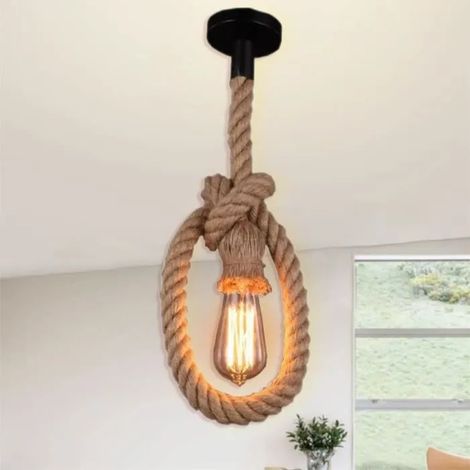 U-Do Lustre en Corde de Chanvre 1M Suspension Luminaire design Vintage Lampe illuminé pour Salon Escalier Cuisine (1/4)