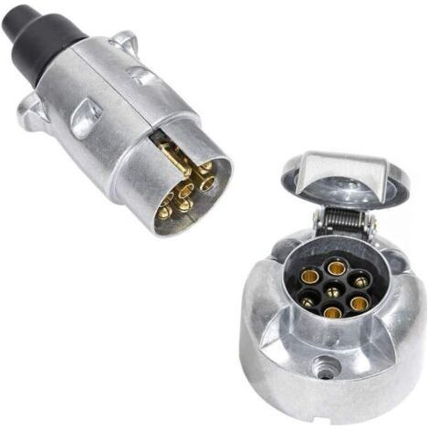 Prise Remorque 7 Broches Métal et Fiche Électrique remorque, Prise Attelage 7 Broches Femelle 12V Connecteur Prise Remorque Male 7 Broches Alliage D'aluminium Étanche pour Camion RV Bateau