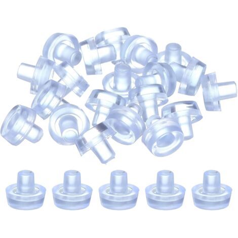 Patins De Table en Verre avec Tige, 20Pcs Patins Anti-Dérapants en Caoutchouc en Forme De Cèpe pour Trou De 6mm, Protège-Pieds Et Embouts pour Meubles (Transparent) (1/5)