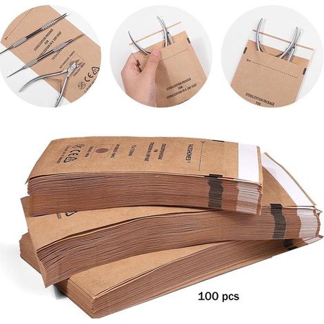 200 sacs de nettoyage auto-adhésifs , sacs de nettoyage en papier kraft sec et autoclavé - 7,4 x 0 cm (1/5)