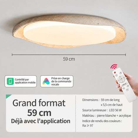 Plafonnier LED travertin et bois wabi-sabi rétro, diamètre 59 cm Xiaoai Tongxue, IRC 80-90, 3 kg – Livraison gratuite
