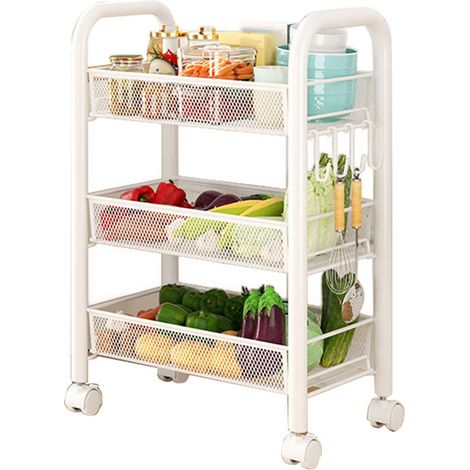 Chariot de Rangement Mobile à 3 Niveaux Blanc - Table Roulante Multifonction pour Cuisine, Snacks ou Légumes (1/5)