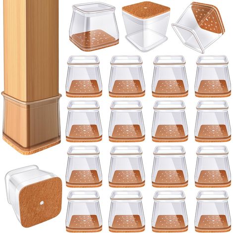 Confezione da 24 protezioni quadrate in feltro siliconico per gambe di sedie, adatte a pavimenti in legno (misure applicabili: da 2,8 cm a 4,1 cm) - Marrone