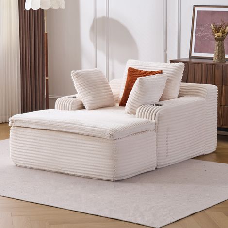 Canapé de sol boneless 165 x 112 x 63 cm avec 3 coussins et 1 couverture, beige OKMYHOME (1/5)