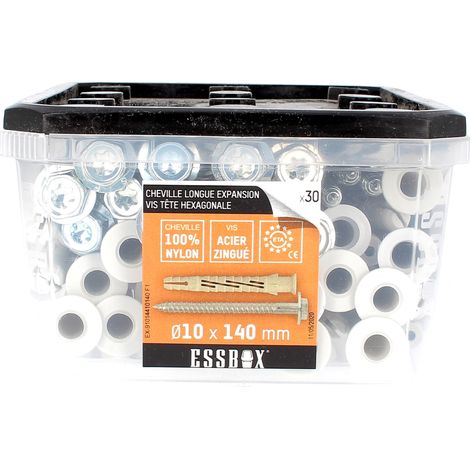 ESSBOX de 30 Chevilles Nylon Longue Expansion avec TH Embase Acier 10X140 (1/2)