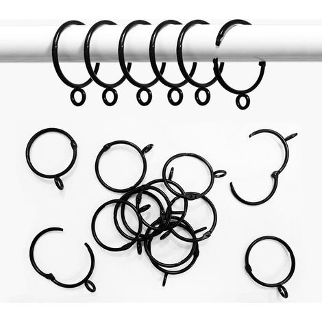 16 Anneaux de Douche en Métal, Anneau Circulaire Ouvrable de 38mm pour Tringles à Rideaux, Antirouille Cercle Metal Anneaux avec Oeillet pour Rideaux, Salle de Bain (Noir) (1/5)